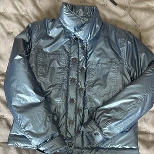 Sleek Metallic Blue Puffer Jacket New without tags